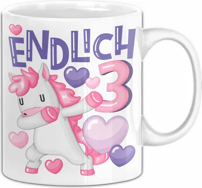 Produktbild von 3. Geburtstag Geschenk Tasse Becher Mädchen Einhorn Geburtstagsgeschenk Tochter Endlich 3 (Weiß)