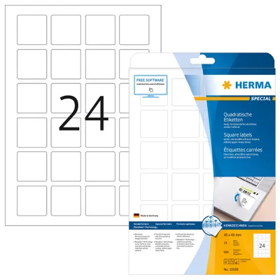 Produktbild von Etiketten A4 weiß 40x40 mm quadratisch Movables/ablösbar Papier matt 600 St.