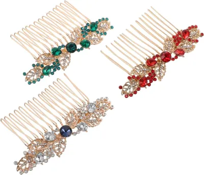 Produktbild von 3 Stück Metallkämme mit Strassblumen, dekorative Seitenspangen für Brautfrisuren und Haarschmuck für Brautjungfern und Partys, robuste Metallkonstruktion zum Frisieren und für langfristige Verwendung