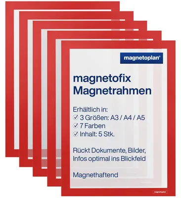 Produktbild von magnetoplan 1130406 magnetofix Magnetrahmen 5 Stück, A3, rot