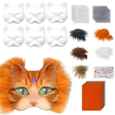 Immagine prodotto di Omgoods - Set di 10 maschere di carta a forma di gatto bianche, ideali per il fai-da-te, per il Carnevale e Halloween