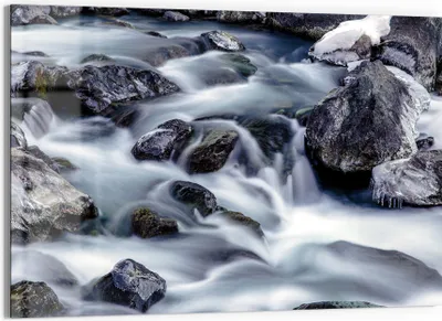 Produktbild von DEQORI Glasbild Echtglas 90x60 cm 'Winterflusslauf' Wandbild Bild modern Deko