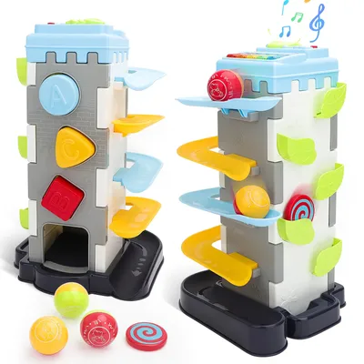 Produktbild von Kadii Kugelbahn mit Musik, Motorikspielzeug mit Licht Lernspielzeug, 4-in-1-Ballturm für Kleinkinder