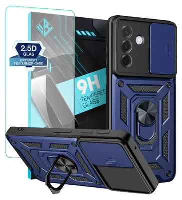 Produktbild von Armor Handyhülle für Samsung Galaxy A27 5G mit 9H Displayglas Displayschutz Kameraschutz Handy Panzer Case Cover Schutzhülle Outdoor Farbe: Blau