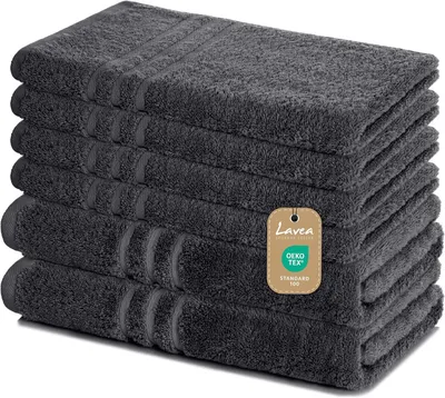 Produktbild von Lavea® 6-teiliges Handtuch Set - 100% Baumwolle, 4x Handtuch 50x100 cm + 2x Duschtuch 70x140 cm, Bad & Gäste, Anthrazit