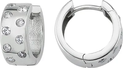Produktbild von Ohrringe Creolen 14,8x6,5mm aus 925 Silber rhodiniert mit 18 Zirkonia flach