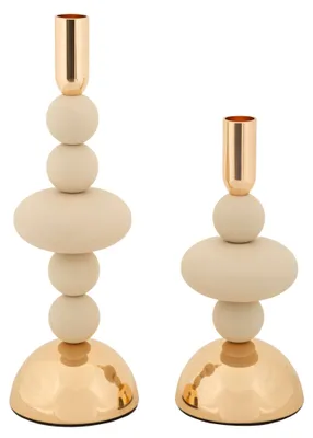 Produktbild von Kerzenhalter Set Galaxy geometrisch matt creme gold 22 und 30 cm Mauro Ferretti