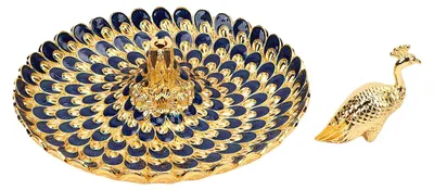 Immagine prodotto di Vassoio rotondo a forma di pavone, con ripiano in metallo per snack, frutta, dessert, conservazione, uso domestico, buffet, hotel, bar, decorazione da tavola, blu e oro