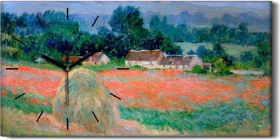 Produktbild von Küchenuhr Bürouhr Leinwand Uhr Geräuschlos 60x30 Heuhaufen an der Giverny - schwarze Hände