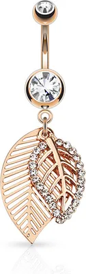 Produktbild von Bauchnabelpiercing 14 Karat vergoldet Bananabell Nabelpiercing Gold Leaf Blatt Anhänger rosegold 10 mm