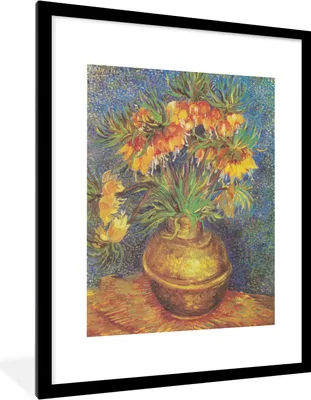 Produktbild von MuchoWow® MuchoWow® Gerahmtes Poster Kaiserkronen in einer Kupfervase - Vincent van Gogh 60x80 cm - Poster mit zchwarzem Bilderrahmen - Wohnzimmer - Dekorationen - Prämie