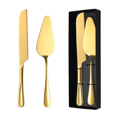 Produktbild von Gold Kuchenbesteck Set, 27 cm Edelstahl Kš¹chen Messer und Tortenheber, Tortenmesser kuchenheber fš¹r Hochzeit, Geburtstag, Partys, Jubil?um