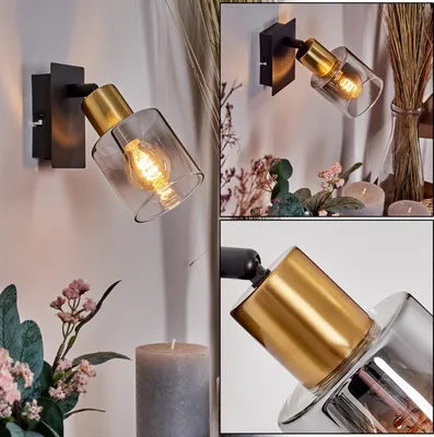 Produktbild von Nuoitas moderne Wandlampe aus Metall/Glas in Schwarz/Messing/Rauchfarben/Klar