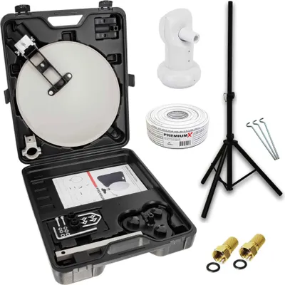 Produktbild von PremiumX Camping SAT Anlage Single LNB 10m Kabel 2x F-Stecker Koffer Stativ