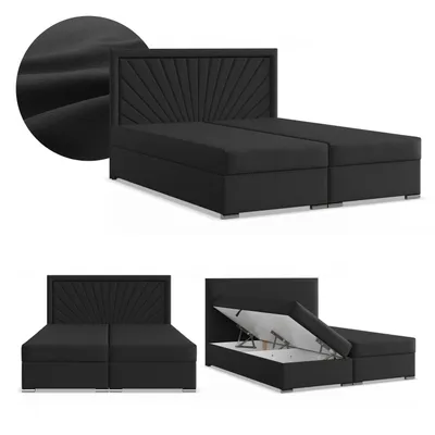 Produktbild von Boxspringbett 140x200 mit 2 Bettkästen, Kontinentales Bett mit Bonell Matratze, Doppelbett mit Kopfteil, Geflecht, Schwarz, VICENZA 140 x 200