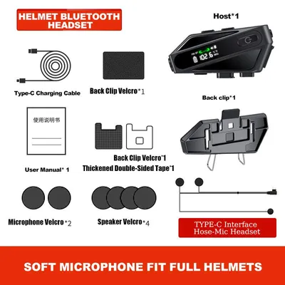 Produktbild von Motorradhelm-Bluetooth-Gegensprech-Headset IPX6 wasserdicht Geräuschunterdrückung FM-Radio Sprachassistent Kabellose Kopfhörer, weiches Mikrofon