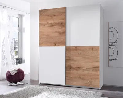 Produktbild von Schwebetürenschrank PULS Kleiderschrank Schrank Schlafzimmer 170cm Weiß Schachbrett Wildeiche