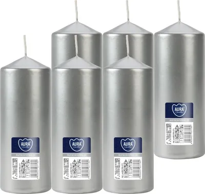 Zdjęcie produktu dla Świeca walec BISPOL Aura 48H 15CM SW60/150 SREBRNY METALIK 6szt.