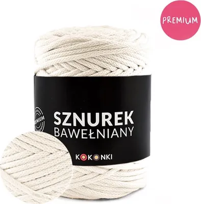 Produktbild von Makramee-Schnur aus Baumwolle PREMIUM by KOKONKI 5 mm/ Ralle 100 m Ecru – Perfekt Kordel für Makramee & kreative Projekte