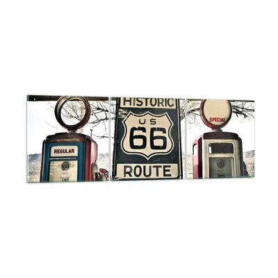 Produktbild von Bilder auf glas - Straße alt 66 USA - 90x30cm - Glasbilder - Wandbilder - Kunstdruck - zum Aufhängen bereit - Wanddekoration aus Glas - Glas Bilder - Wandbild auf Glas - 3 Teile - GCA90x30-3573