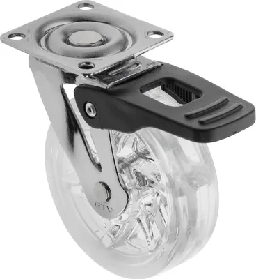 Produktbild von GTV - Möbelrolle B SHIFT mit Feststeller - Lenkrollen für Möbel - Stahl/PC/PU - Durchmesser 75 mm - Schwenkräder 360 Grad - Gesamtlast pro Rolle: 40 kg - durchsichtig -Rollen mit Bremse