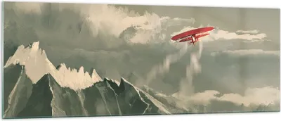 Produktbild von Bilder auf glas - Einteilig - Rot Flugzeug Berge - 140x50cm - Glasbilder - Wandbilder - Bilder - zum Aufhängen bereit - Wanddekoration aus Glas - Glas Bilder - Wandbild auf Glas - GAB140x50-4854