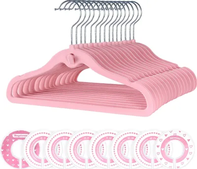 Produktbild von 30 Stück Kleiderbügel, Babykleidung mit Haken und Kleiderschrank Trenner, für Kinderkleidung, Babykleidung, Rock und Hose für Kinder,Rosa,