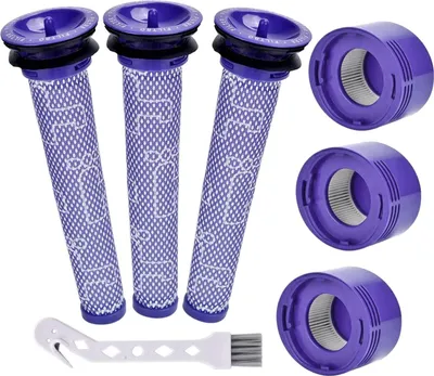 A set of vacuum cleaner filters and a cleaning brush.