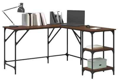 Zdjęcie produktu dla Biurko w kształcie litery L - drewno dębowe - 139 x 139 x 75 cm - drewno i metal