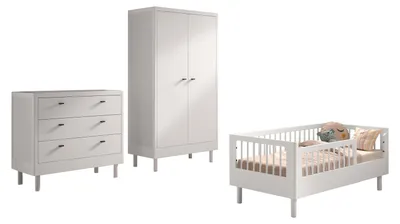 Produktbild von Babymöbel-Set >Buche massiv< (3-tlg.) in weiß lackiert - 100x190x55 (BxHxT)