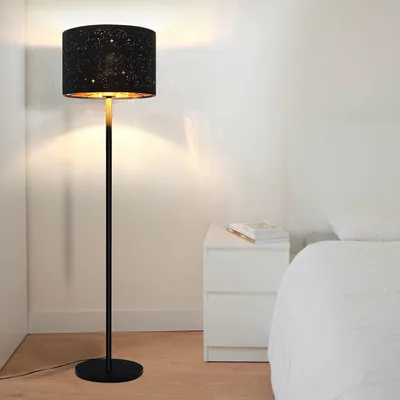 Stehlampe mit Stoffschirm, Sternenmuster, E27, 144 cm, schwarz
