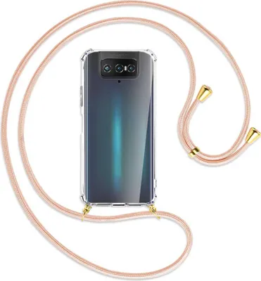 Produktbild von Handykette Backcover-Schutzhülle mit Band (Metall goldfarben) für Asus Zenfone 7 ZS670KS - rose peach