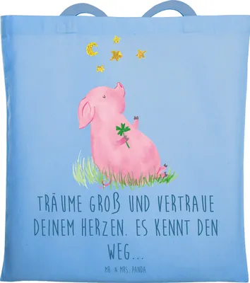 Produktbild von Mr. & Mrs. Panda Beutel Herzen Vertrauen - Sky Blue - Geschenk, Tote Bag, in eigene Fähigkeiten, Motivation, Trost, inspirierende Botschaften, Vertrauem, an sich glauben