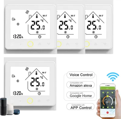 Produktbild von 4X WiFi Intelligent Raumthermostat Thermostat wifi fußbodenheizung APP Control Voice Wandheizung, Warmwasserbereitung,Kompatibel mit Alexa/Google für zu Hause - weiß Innenthermometer