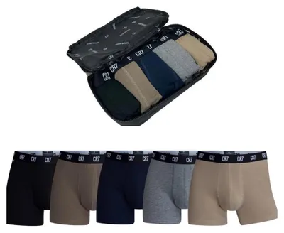 Produktbild von CR7 Boxershorts 5er-Pack – Schwarz, Grau, Blau & Braun + e Reisetasche aus Baumwolle