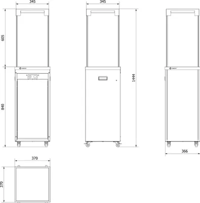 Technical drawings with dimensions of a patio heater.