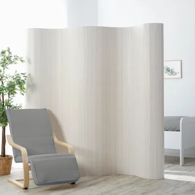 Produktbild von Homestyle4u 305, Raumteiler Paravent Bambus Trennwand Sichtschutz Weiß 2m hoch Wellenform