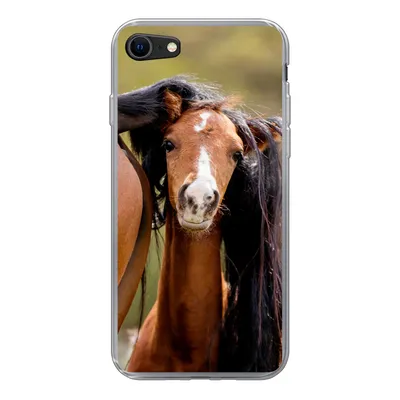 Produktbild von MuchoWow® Handyhülle Schutzhülle Hülle für iPhone SE 2020 Pferde - Natur - Braun Silikon Softcase Handy Hülle - Kartenbesitzer