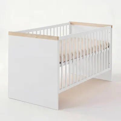 Produktbild von roba Kombi-Kinderbett „Jimmy“ - Mitwachsendes Baby- & Kinderbett 70 × 140 cm - 3-fach höhenverstellbar & umbaubar zum Juniorbett - Schlupfsprossen - Weiß / Eiche