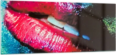 Produktbild von Bilder auf glas - Lippen Gesicht Frau - 100x40cm - Glasbilder - Wandbilder - Kunstdruck - zum Aufhängen bereit - Wanddekoration aus Glas - Glas Bilder - Wandbild auf Glas - Einteilig - GAB100x40-0231