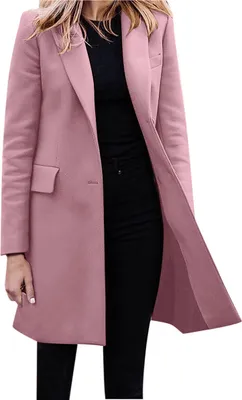 Produktbild von ASKSA Damen Winterjacke Langarm Revers Wintermantel Einreihig Damenmantel Strickjacke Warm Mantel, Rosa, XL