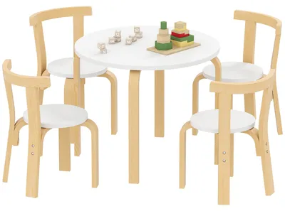 Immagine prodotto di AIYAPLAY Set Tavolo e Sedie per Bambini 3-8 Anni 5 pz con Bordi Arrotondati in Legno Bianco