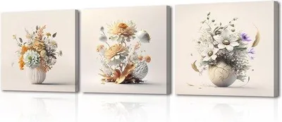 Productafbeelding van Famanu Wanddecoratieset - 3 moderne kunstafdrukken op canvas, 30 x 30 cm