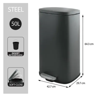 Image de Spirella Poubelle 50 litres en inox avec abaissement automatique et seau intérieur "Akira" Cuisine Poubelle Softclose gris mat