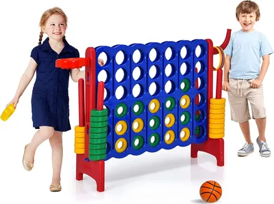 Produktbild von Riesiges 4 Gewinnt Spiel mit Basketballkorb und Wurfspiel, Strategiespiel für Kinder und Erwachsene, 4 in Einer Reihe, Brettspiel Spielzeug,Vier in Reihespiel Kinderspiel (Blau+Rot-Rahmen)
