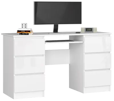 Produktbild von Akord Schreibtisch 6 Schubladen Weiß/Weiß Hochglanz 135X50X77 Cm