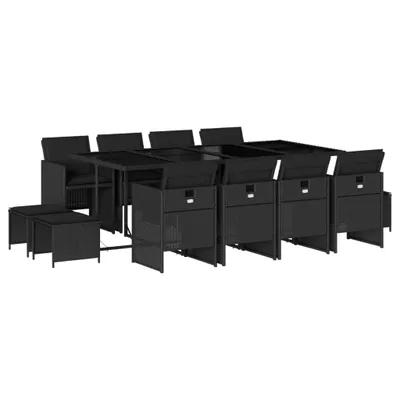 Produktbild von 13-tlg. Garten-Essgruppe mit Kissen Schwarz Poly Rattan
