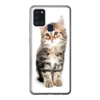 Produktbild von MuchoWow® Handyhülle Schutzhülle Hülle für Samsung Galaxy A21s Kätzchen - Weiß - Nase - Mädchen - Kinder - Jungen - Kinder Silikon Softcase Handy Hülle - Hartschale