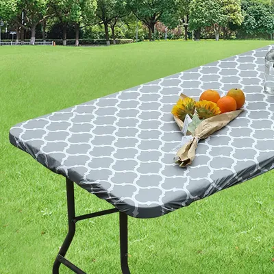 Obrázok produktu pre Elastická vinylová obrus, sivá, s flanelovým vnútorným vrstvením, 190 x 80 cm, vodeodolná