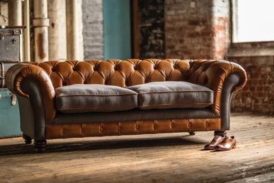 Image de Canapé Chesterfield, modèle 3 places, design moderne, revêtement en tissu